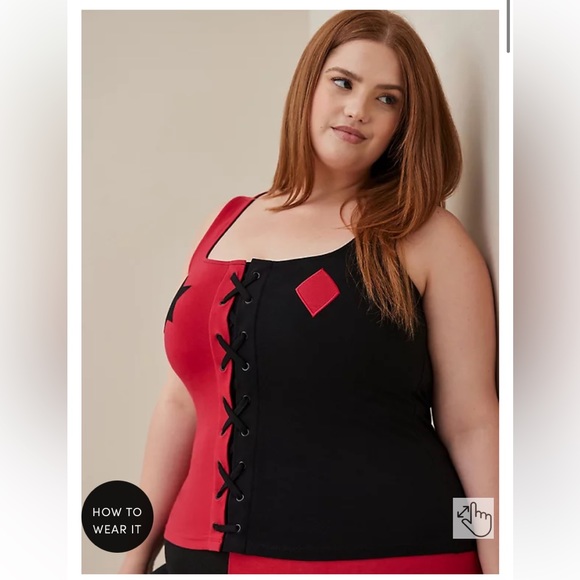 Torrid Halloween DC Harley Quinn Foxy Corset Tank & Full Length Legging 1X NWT - Picture 3 of 7